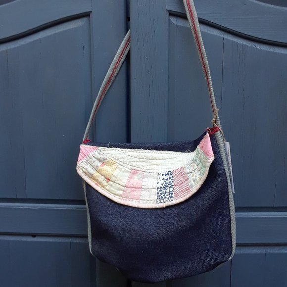 Handmade Shoulder Bag Purse Vintage Quilt Dark Denim - Picture 10 of 12